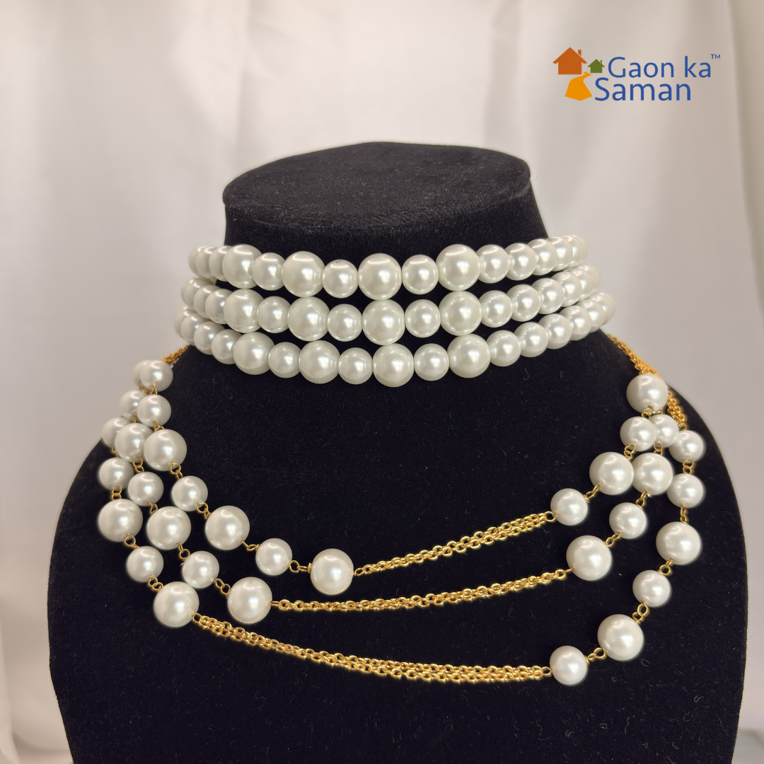 6 Layered Shell Pearl White Colour Necklace