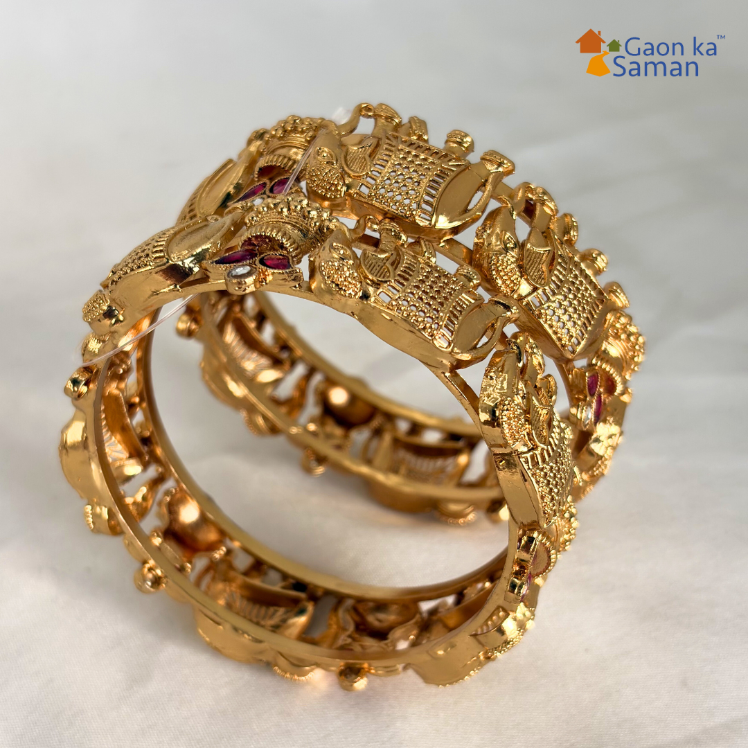 Gold Plated Elephant Bangle Traditional Temple Jewellery