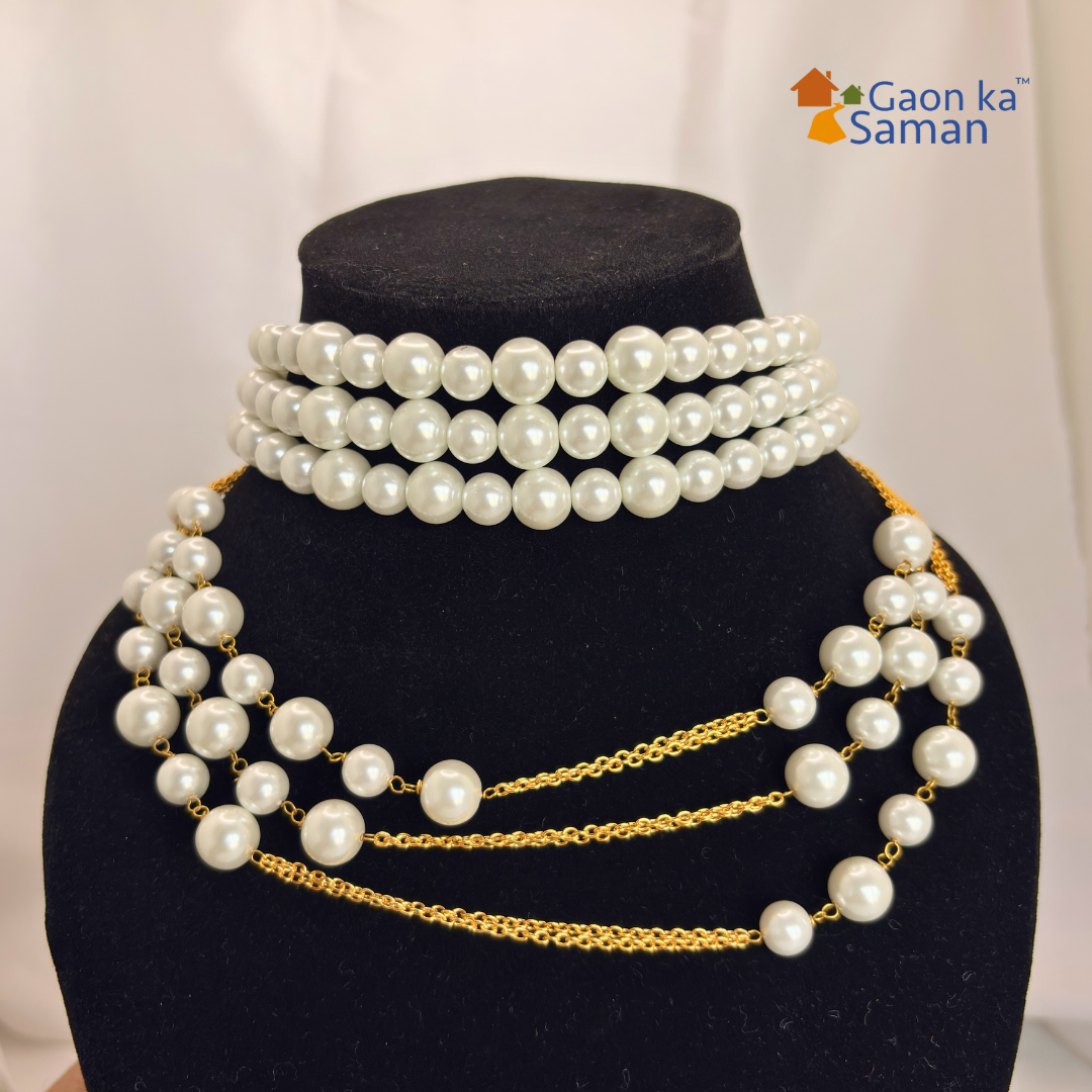6 Layered Shell Pearl White Colour Necklace