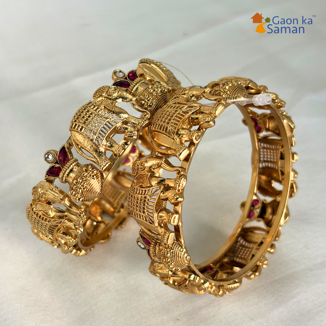 Gold Plated Elephant Bangle Traditional Temple Jewellery