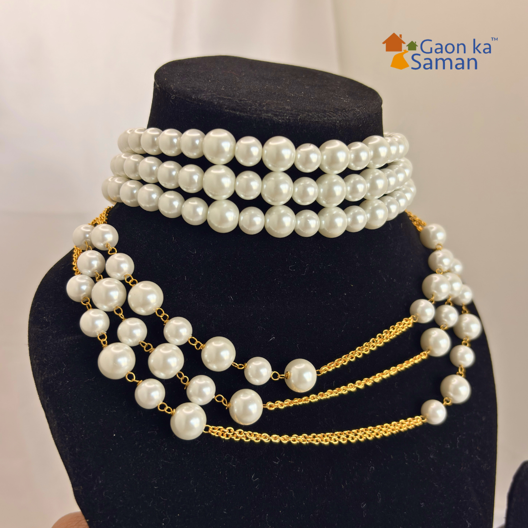 6 Layered Shell Pearl White Colour Necklace