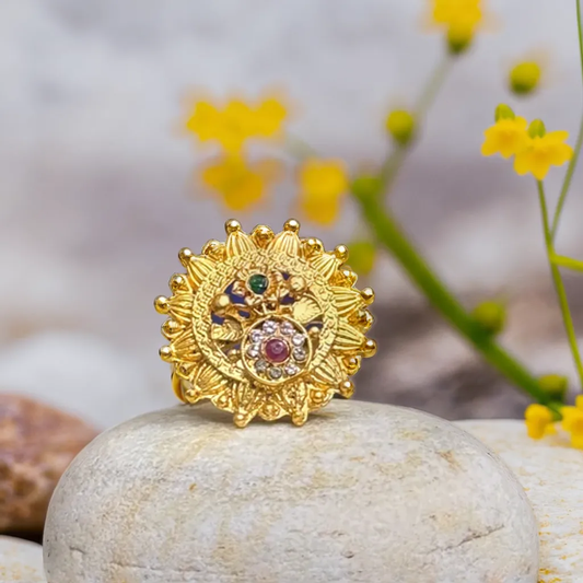 Floral Stone Gold-Plated Brass Rings | Traditional Jewelry for Girls &  Women