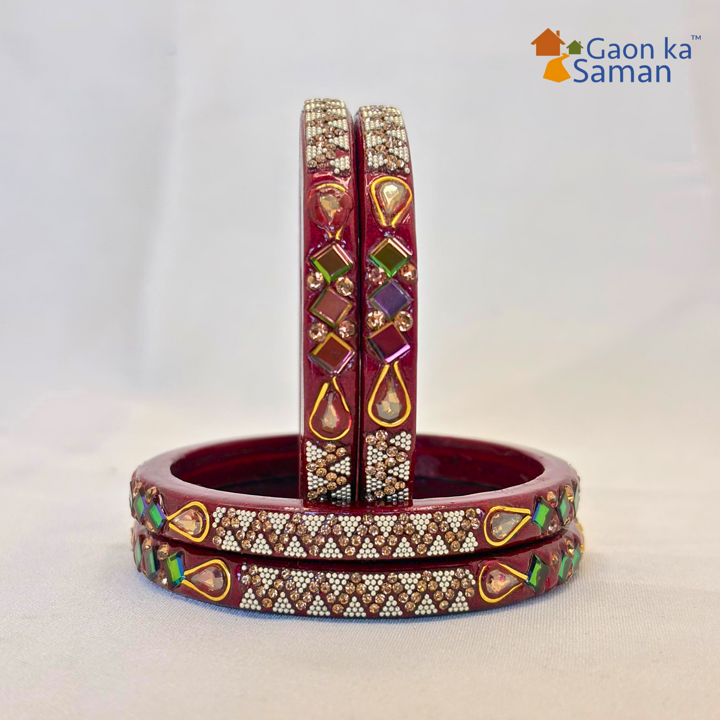 Lac Bangles with Beautiful Rhinestones Design (Pack of 4)