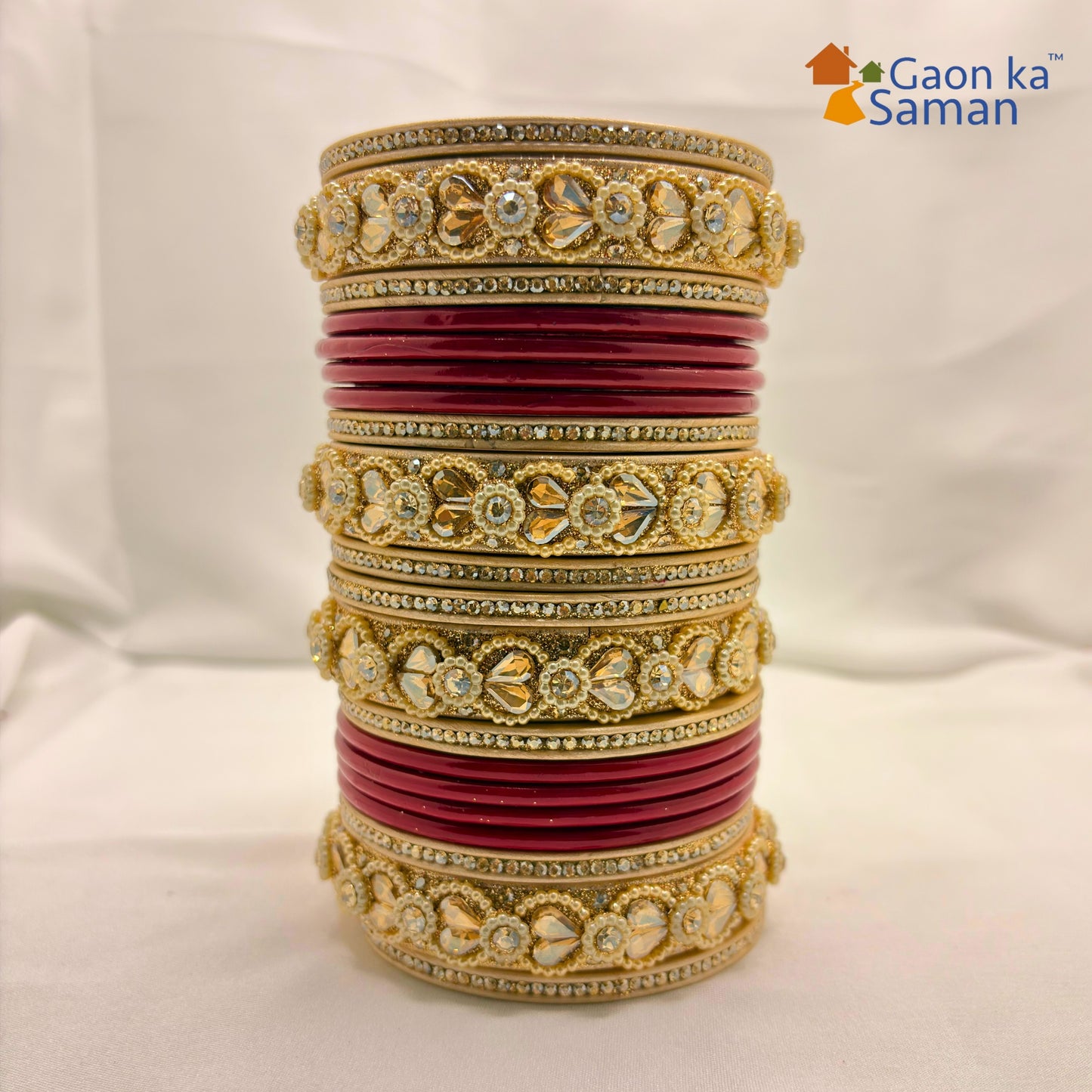 Punjabi Lac Bangles Set with Beautiful Kundan Design Red Colour
