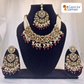Stone Studded Brass Heavy Necklace Set With Earrings And Mangtika