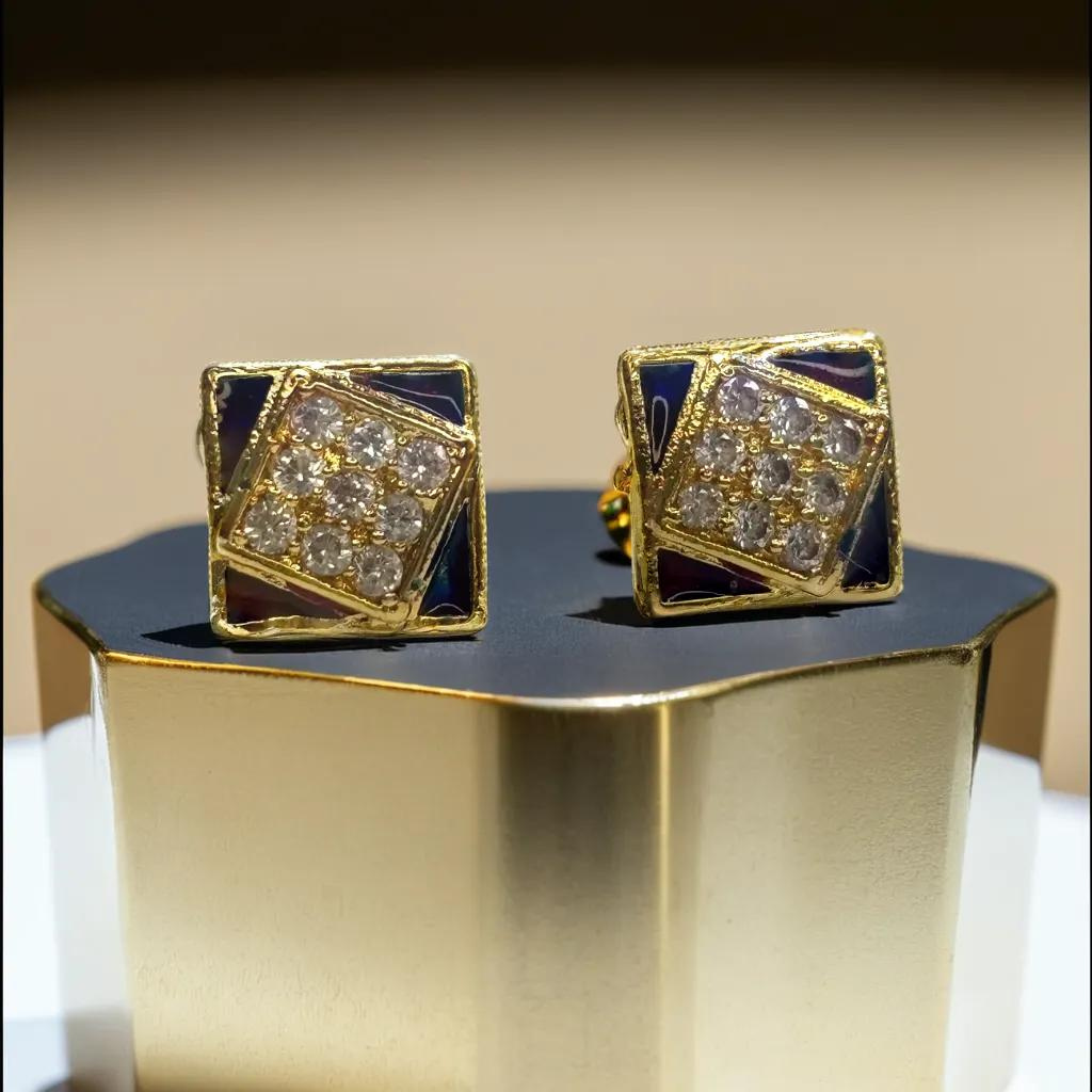 Rhombus Gold-Plated Rhinestone Studs | Traditional earring | for Girls and Women.