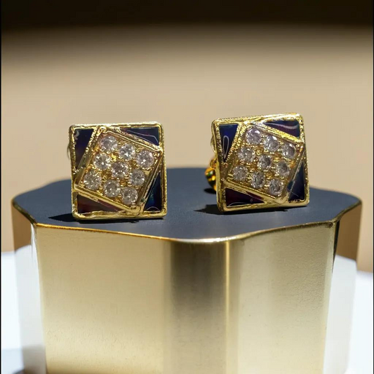 Rhombus Gold-Plated Rhinestone Studs | Traditional earring | for Girls and Women.