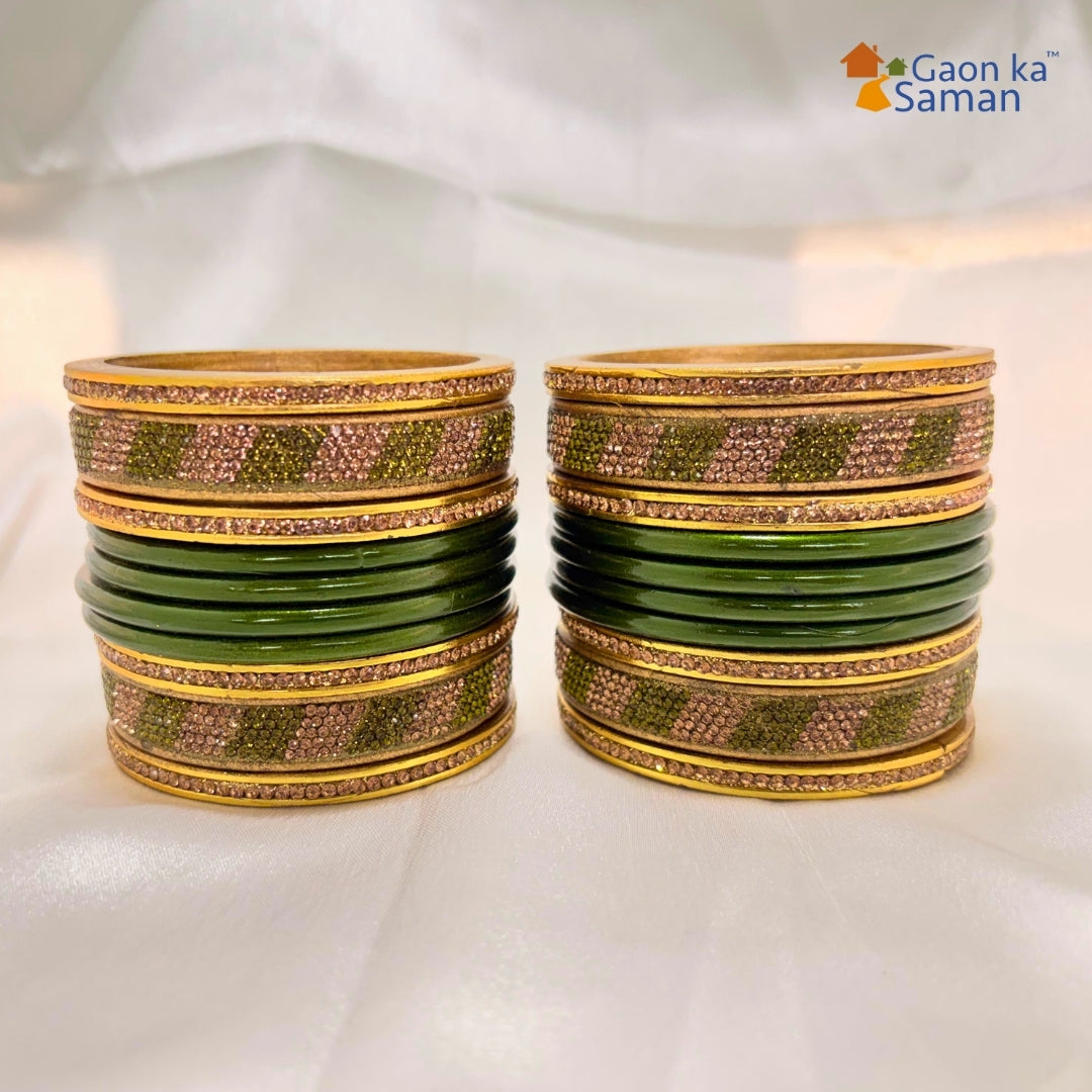 Karva Chauth Special Set Of Green Punjabi Lakh traditional Bangles Set | for women and girls