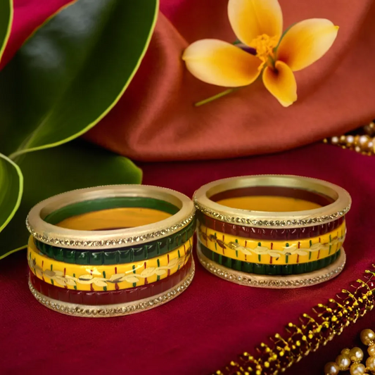 Tri-color Lakh Bangle Set | Traditional Bangles | For Girls and Women