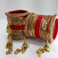 Teardrop Stone Bridal Bangdi Red Lac Chura Set with | 24 Bangles | Tri-layer Chain Structure | for Women and Girls