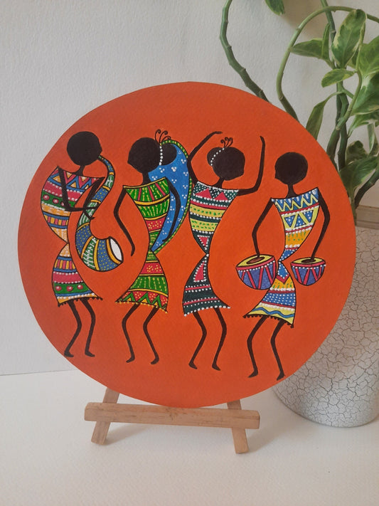 Warli painting: Handpainted 8" mdf plates on stand-2