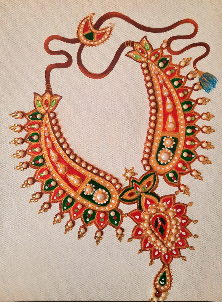 Meenakari Painting: Pearls and Red-Green Stones Elegance Jewellery Painting -2