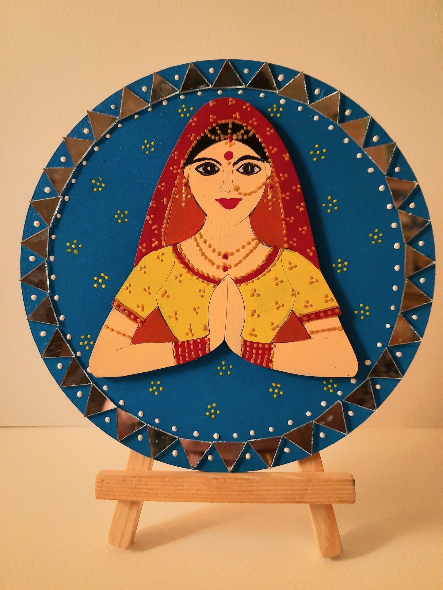 Set of two Handpainted 6" mdf plates with Rajasthani couple, on stands-2