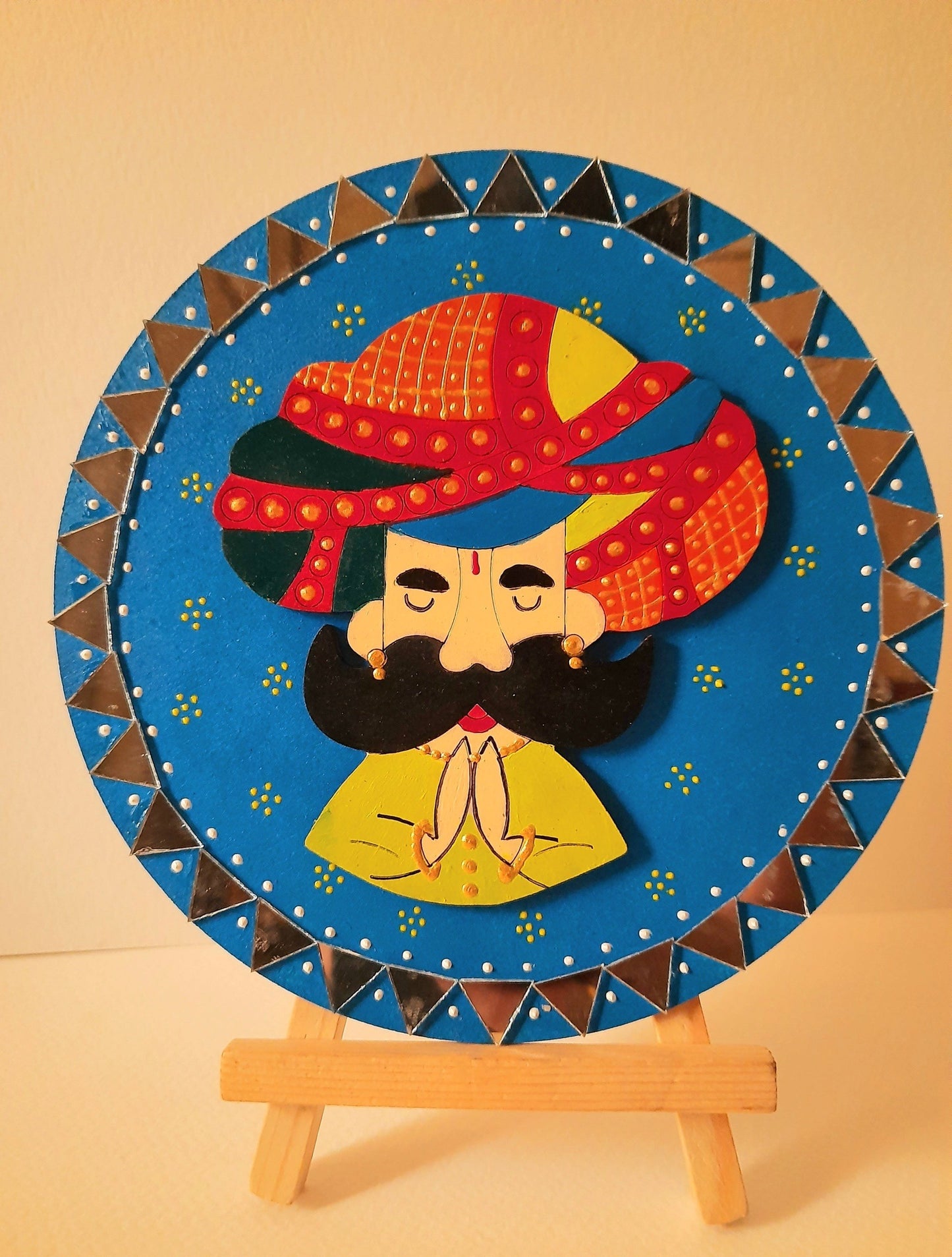 Set of two Handpainted 6" mdf plates with Rajasthani couple, on stands-2