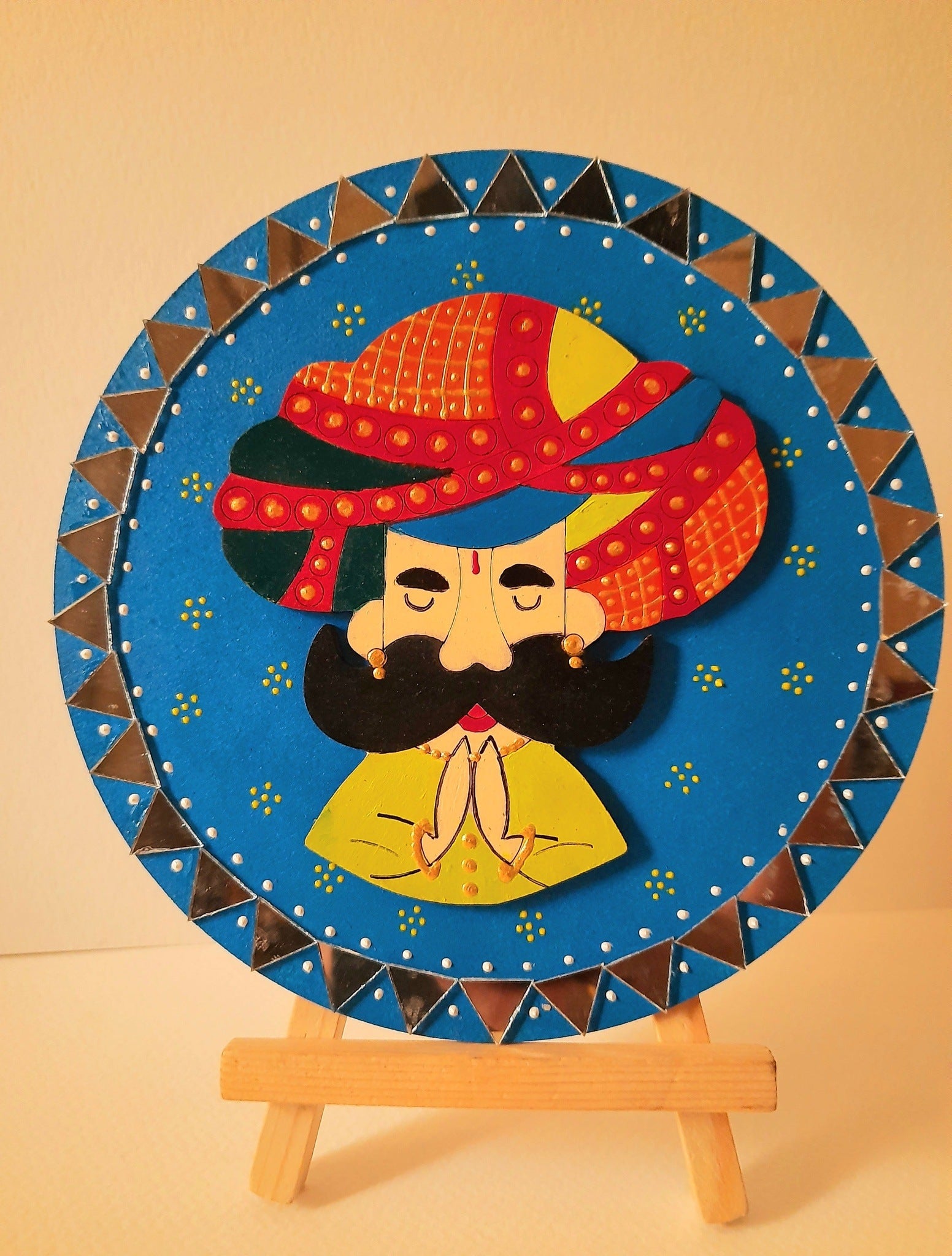 Set of two Handpainted 6" mdf plates with Rajasthani couple, on stands-2