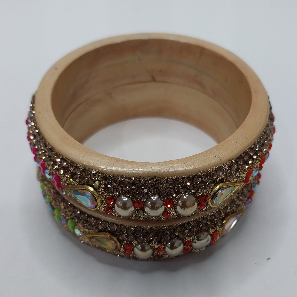 Beige Lakh Bangles with Multicolor Pearl and Teardrop Stones | For Girls and Women.