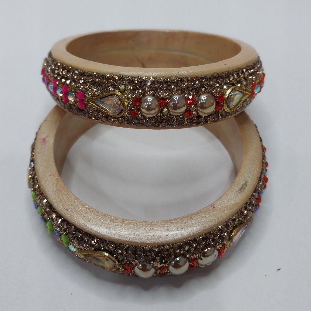 Beige Lakh Bangles with Multicolor Pearl and Teardrop Stones | For Girls and Women.