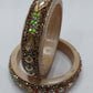 Beige Lakh Bangles with Green Pearl and Teardrop Stones | For Girls and Women.