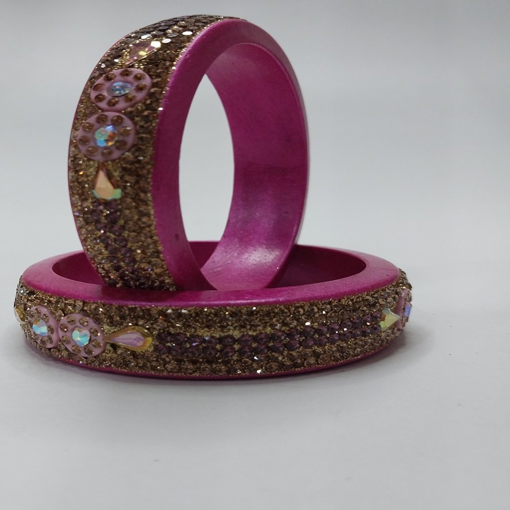 Pink Lakh Bangles with Golden Pearl and Teardrop Stones | For Girls and Women.