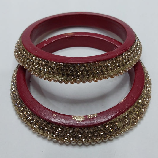 Maroon Lakh Bangdi Set with Golden Rhinestones | For Girls and Women.