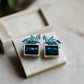 Blackstone Rectangular Earrings with Silver Boundary and Horse Charm | For Girls and Women