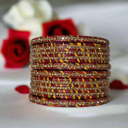 Gaonka Saman Rajasthani Maroon Lehariya Lakh BanglesSet of 6  Traditional Bangles | For Girls and Women