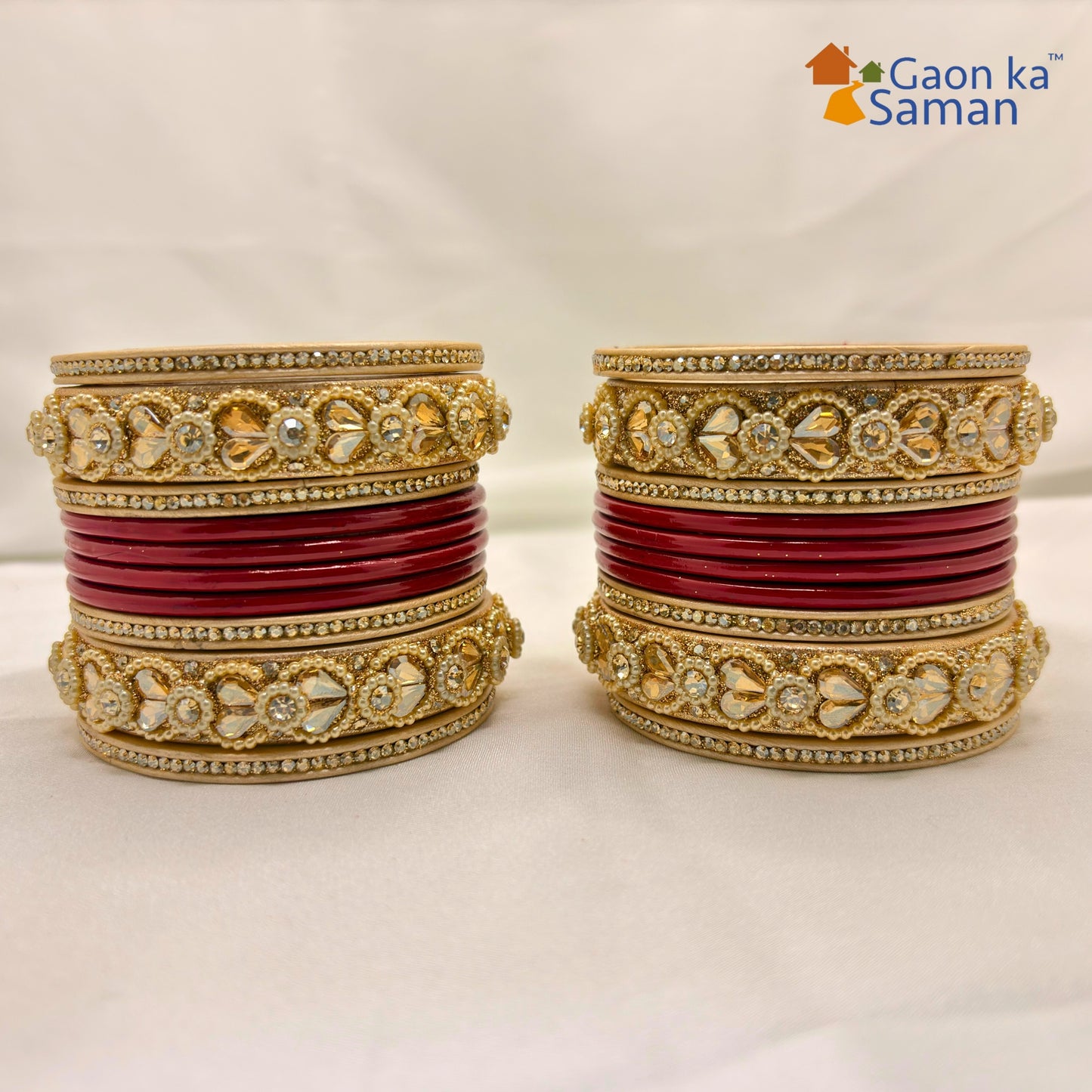 Punjabi Lac Bangles Set with Beautiful Kundan Design Red Colour