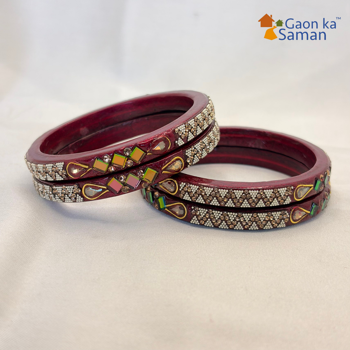 Lac Bangles with Beautiful Rhinestones Design (Pack of 4)