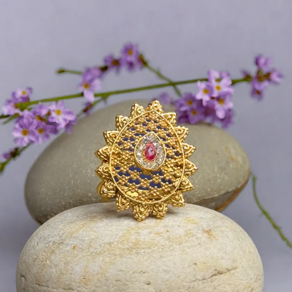 Tear-Drop Net Work Gold-Plated Brass Rings | Traditional Jewelry for Girls & Women