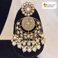 Stone Studded Brass Heavy Necklace Set With Earrings And Mangtika