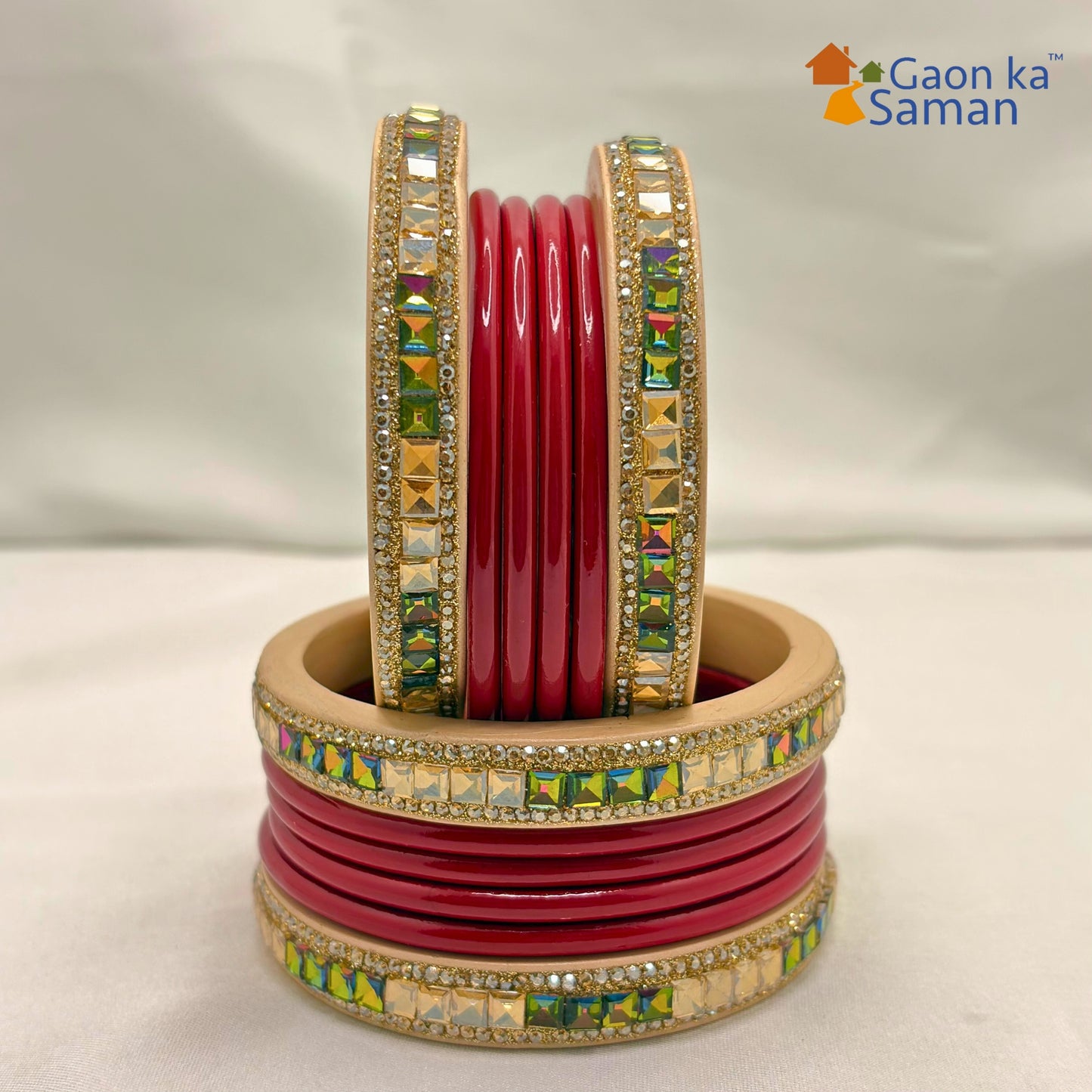 Rajasthani Lac Bangles Set in Latest Design Red Colour