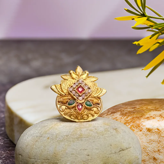 Kalash Design Gold-Plated Brass Rings | Traditional Jewelry for Girls & Women