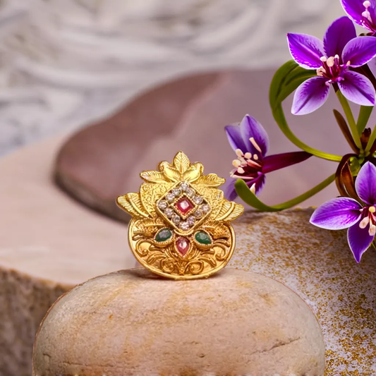 Kalash Design Gold-Plated Brass Rings | Traditional Jewelry for Girls & Women