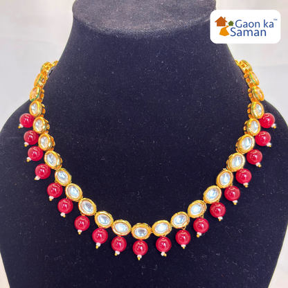 Beautiful Gold Plated Kundan And Ruby Necklace With Earrings