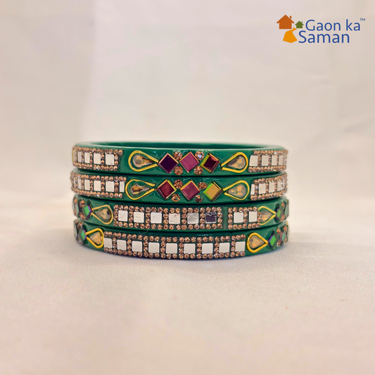 Lac Bangles with Beautiful Rhinestones Design (Pack of 4)