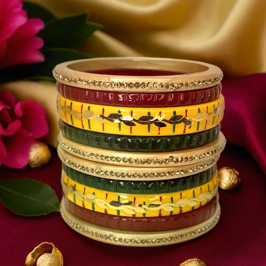 Tri-color Lakh Bangle Set | Traditional Bangles | For Girls and Women