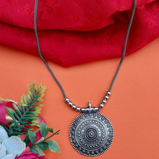 Boho- Coin Silver Oxidised Pendant,Necklace beaded Ethnic set
