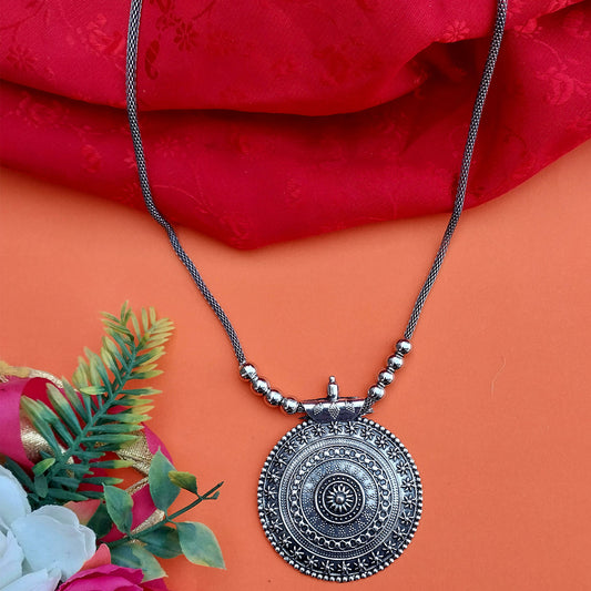 Boho- Coin Silver Oxidised Pendant | Necklace beaded Ethnic set | for Women & Girls.