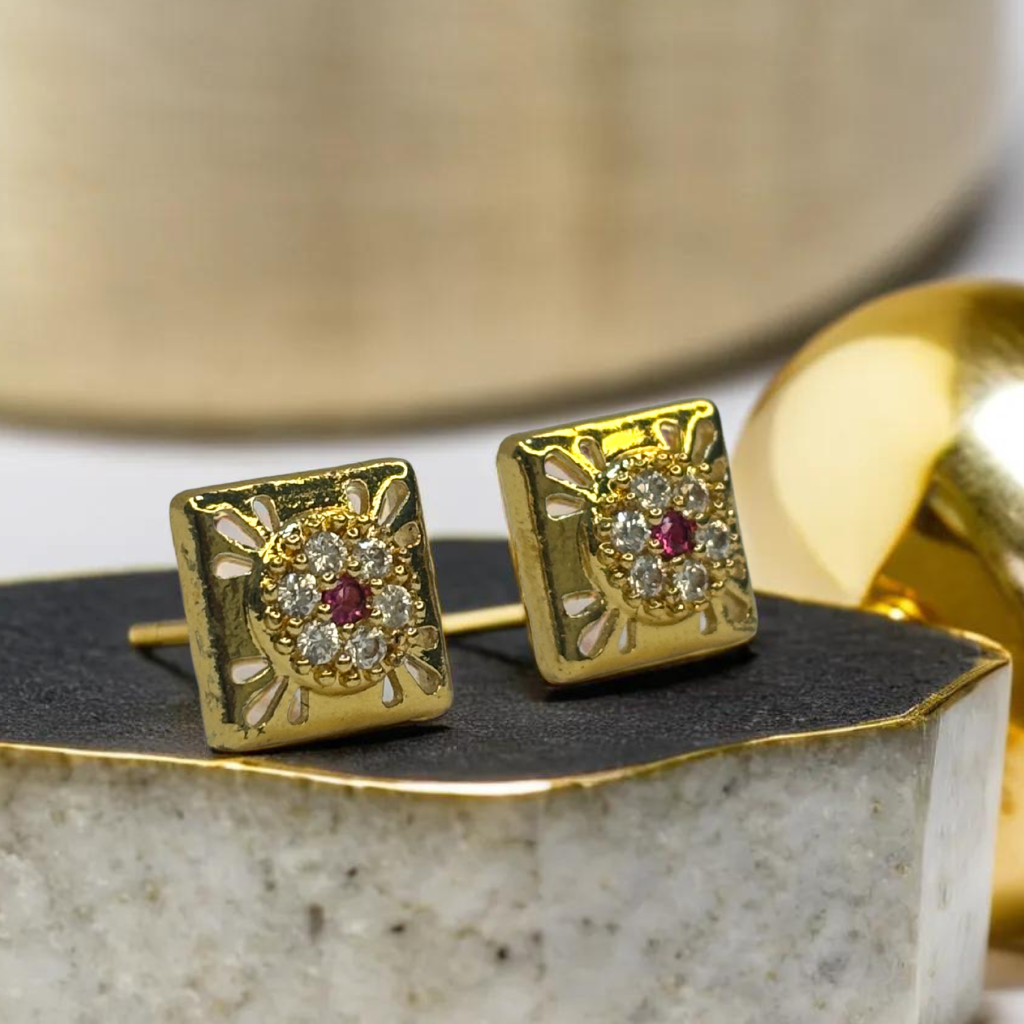 Gold Platted Blue and Red Radiance Studs | Traditional Jewelry | For Girls & Women.