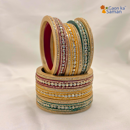 Karva Chauth Special Rajasthani Lac Bangles Set, Multi Colour Traditional Lakh Chuda,14 Pieces