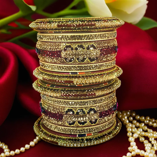 Maroon and Gold Stone Lac Bangles | Traditional Jewelry | Maroon & Golden Set | Traditional Jewelry | for Women and Girls