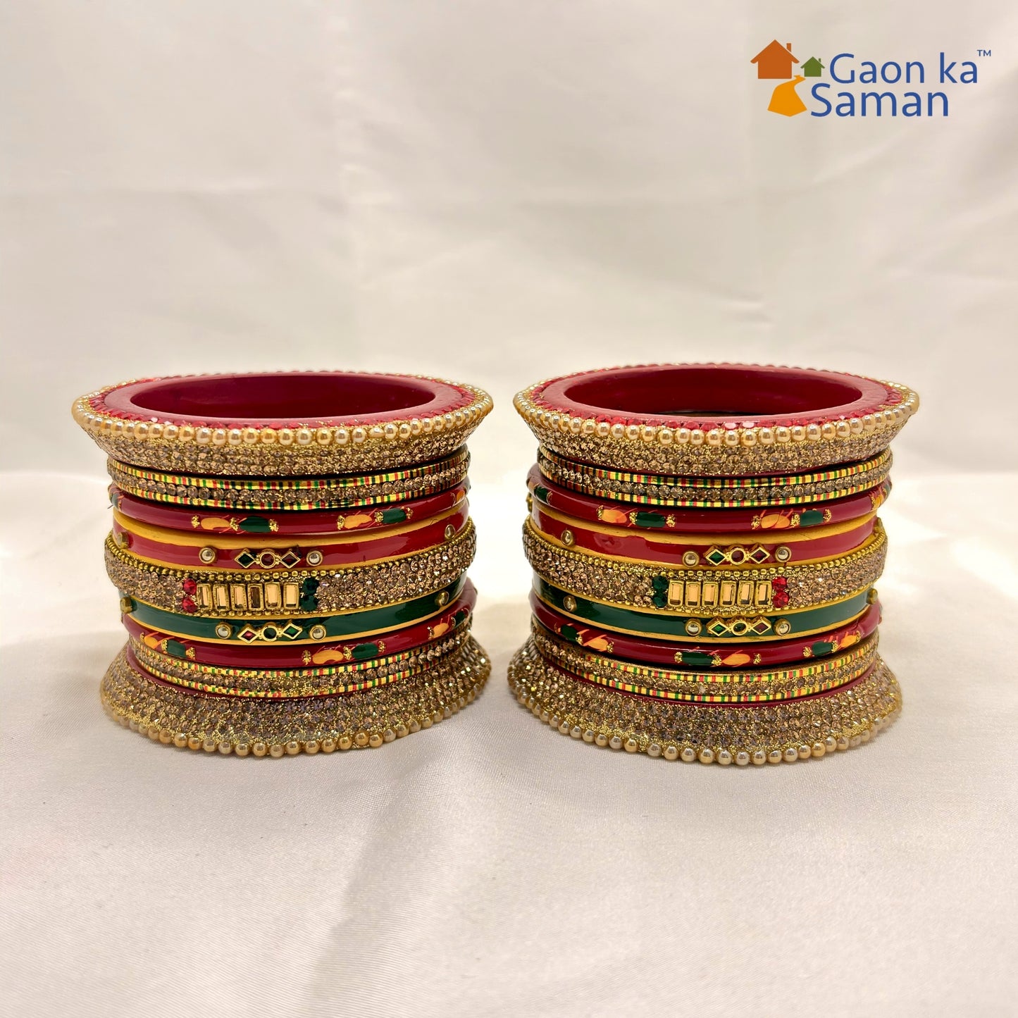 Red Yellow Green Multi Bridal Lakh Bangles Set of 14 | Traditional Rajasthani Bangles | For Women and Girls