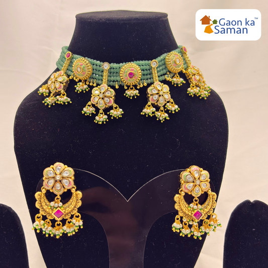 Bridal Choker Traditional Kundan Necklace Sets For Wedding