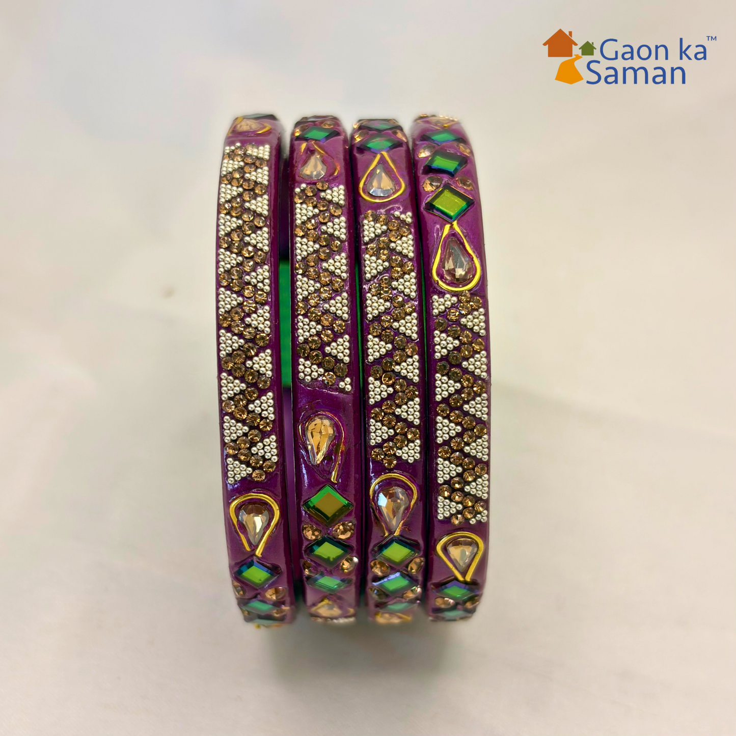 Lac Bangles with Beautiful Rhinestones Design (Pack of 4)
