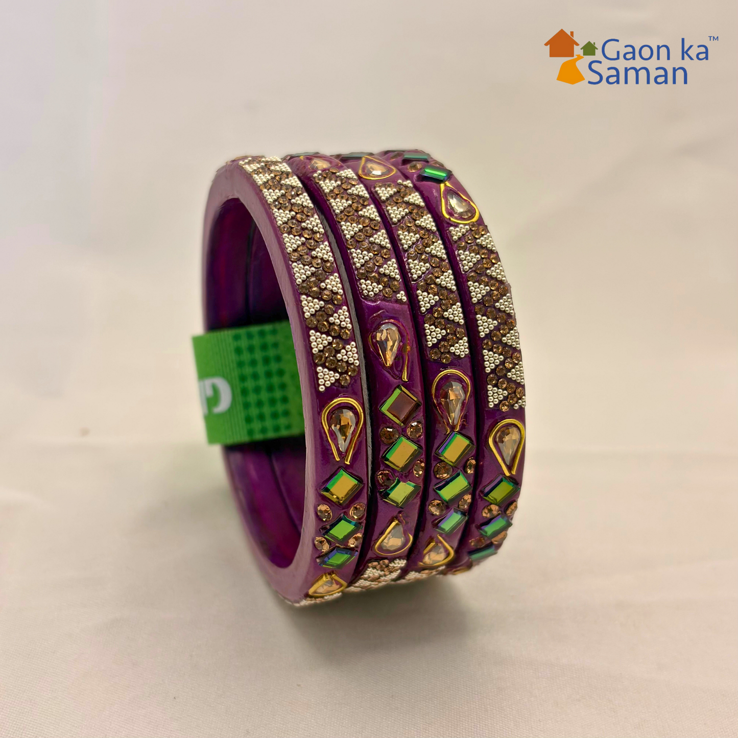 Lac Bangles with Beautiful Rhinestones Design (Pack of 4)