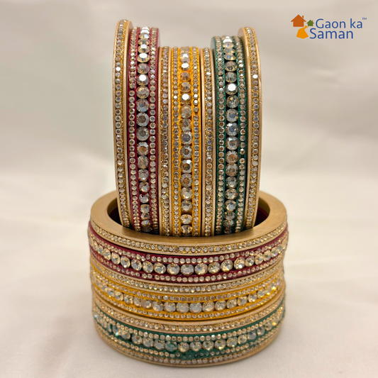 Karva Chauth Special Rajasthani Lac Bangles Set, Multi Colour Traditional Lakh Chuda,14 Pieces