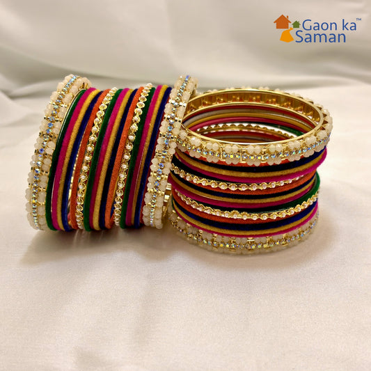 Traditional Multicolor Velvet Fancy Bangles Set Of 38 Bangles For Woman and Girls