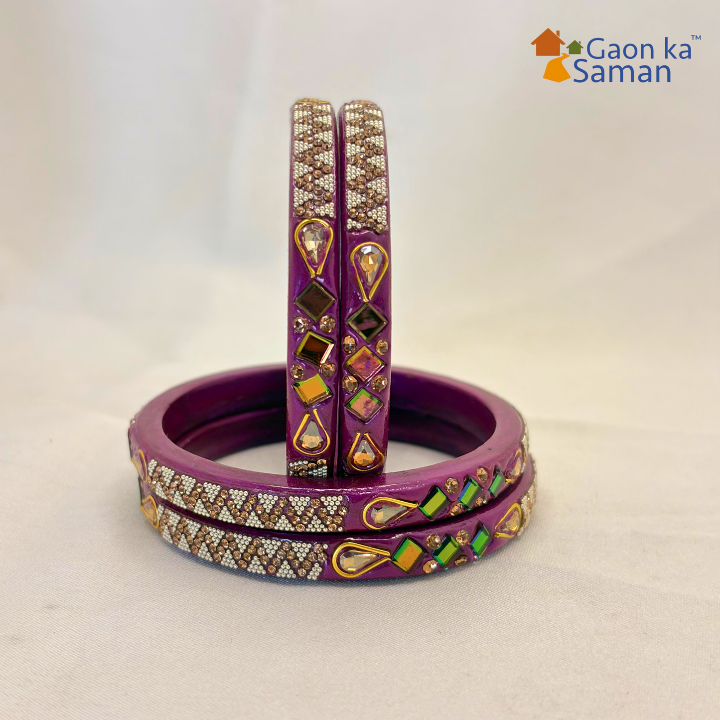 Lac Bangles with Beautiful Rhinestones Design (Pack of 4)