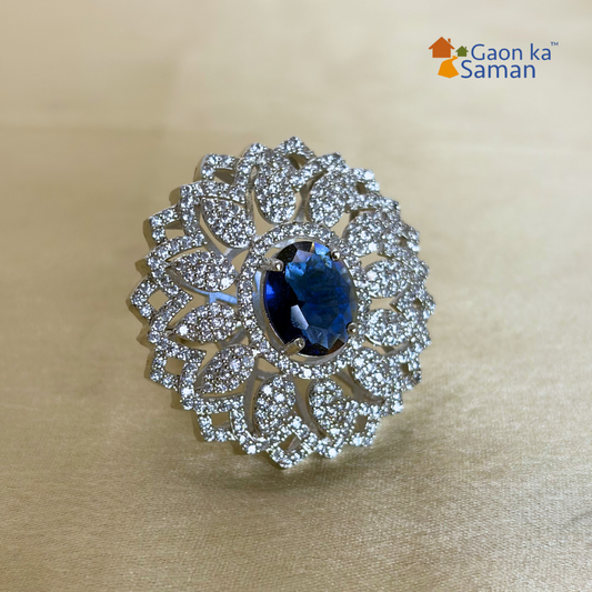 PLATINUM FINISH DIAMOND REPLICA ADJUSTABLE COCKTAIL RING FOR WOMEN