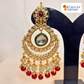 Beautiful Kundan Chand Bali Earrings Maroon colour & Green Colour
